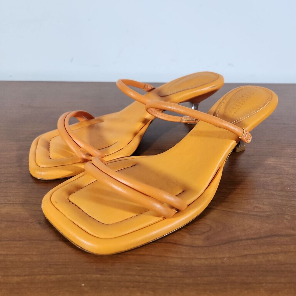SCHUTZ Agatha Mid Women's Leather Heel Sandals Orange Color Size 7 B *FLAWS* - Picture 10 of 16